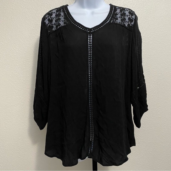 Black Sheer Lace Top M Whimsigoth Lagenlook Loose Fit Flowy Lightweight - Picture 1 of 10